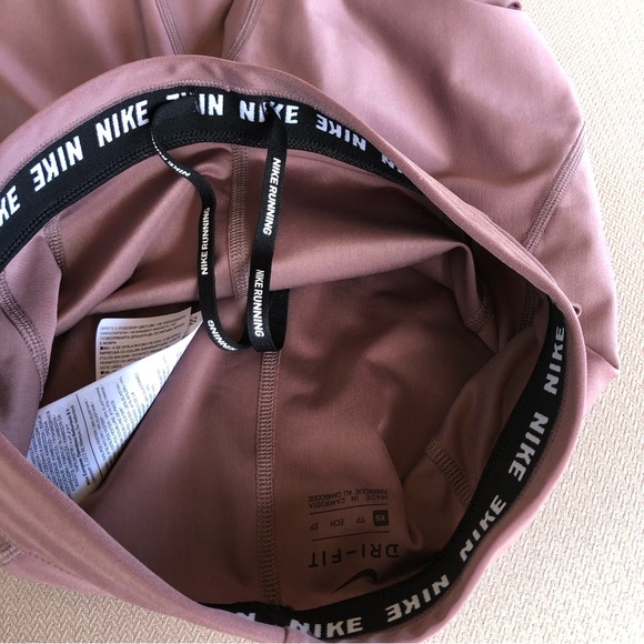 Nike Dri-Fit Workout Dusty Rose Drawstring Side Pockets Capri Leggings XS - Picture 8 of 14